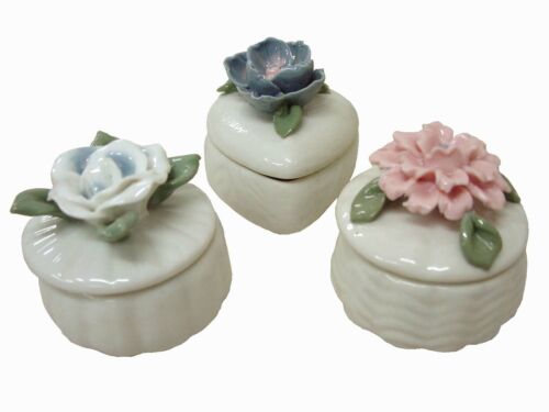 (ck021) set 3 boxes round flower ceramic white diverse - Picture 1 of 1