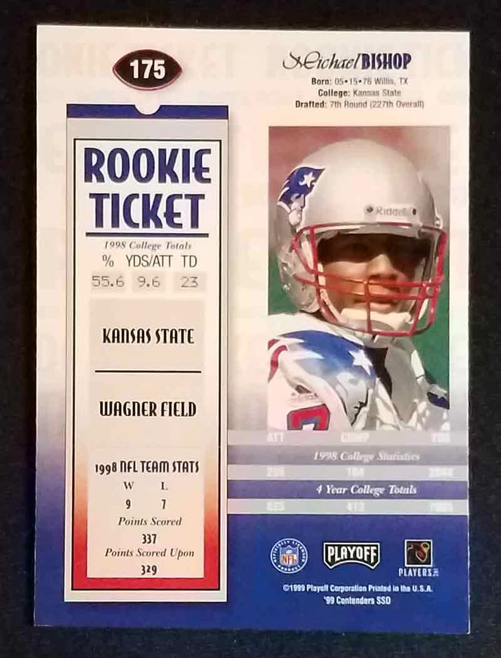 1999 Playoff Contenders SSD #175 Michael Bishop Rookie Ticket Auto NM-MINT - Image 2 of 2