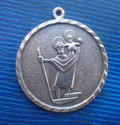 Silver St Christopher Pendant Large ABSTRACT Sterling  hallmarked 1976 London
