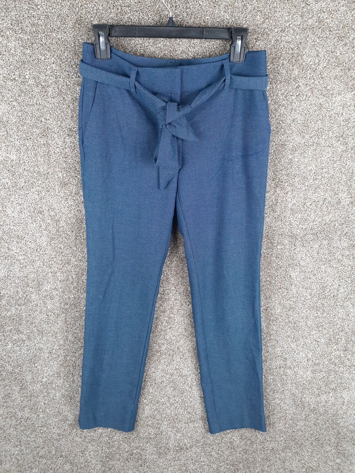 Ann Taylor Loft Marisa Tie Waist Trouser Pant Womens 0 Blue Knit Mid Rise Career