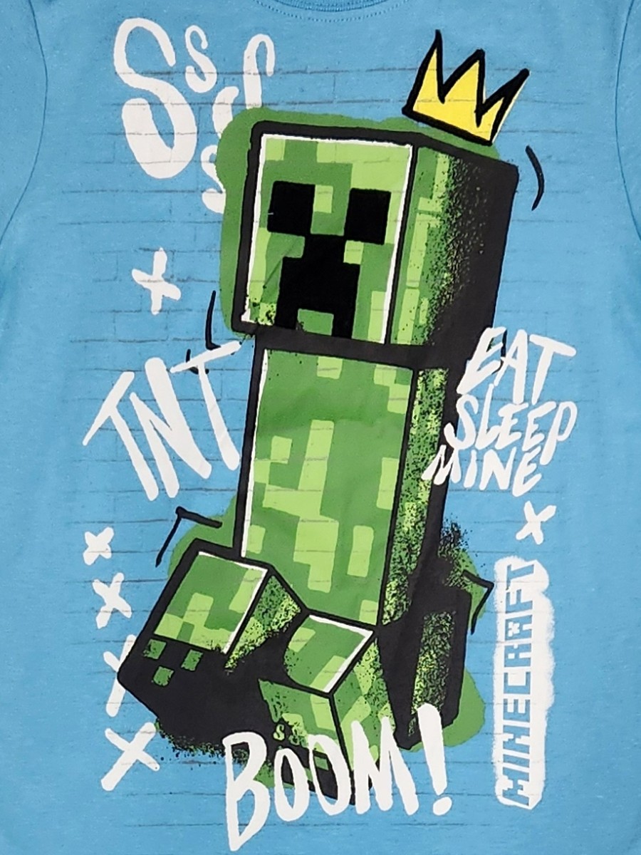 Boys Blue Graffiti Minecraft Creeper Short Sleeve T-Shirt Tee