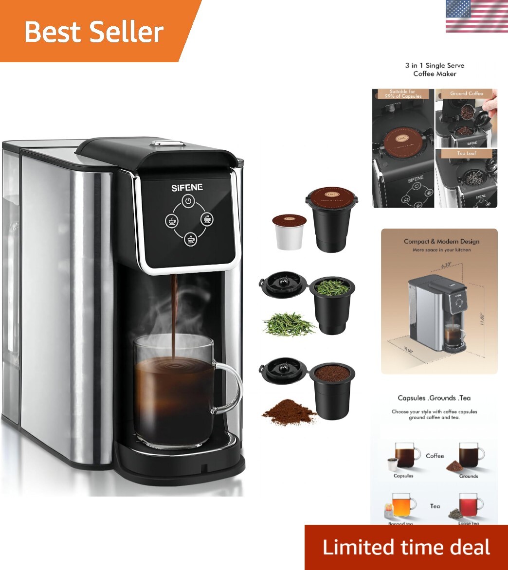 Single Serve Coffee Maker, 3-in-1 Quick Brew for Coffee Pods, Ground Coffee, ...