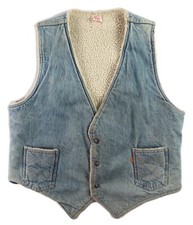 VTG 70s LEVI'S USA Men's XL Blue Cotton Denim Sherpa Fleece Lined Vest