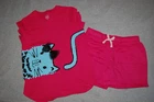 Girls Outfit KITTY CAT T-SHIRT Pink Blue TULLE BOW Casual Woven Shorts S M L XL