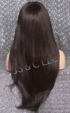 29" Human Hair Blend Striaght Long Wig Razor layered Heat oK Dark Brown TSH