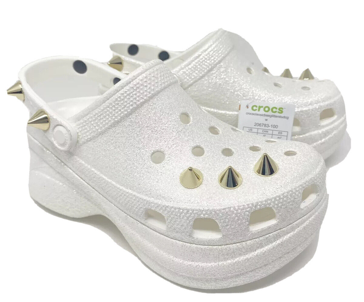 Crocs Classic Bae Glitter Stud Platform clogs White 5, 6, 7 Crocs Classic Bae Glitter Stud Platform clogs White 5, 6, 7