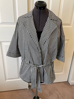 TALBOTS Black White Gingham Check Short Sleeve Tie-Front Blouse Jacket M