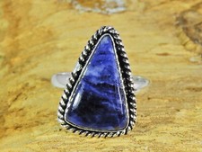 Natural Blue Sodalite 925 Solid Sterling Silver Ring Size US-9