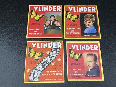 Lot Of 4 Vlinder Large Match Cover 1960s Matchbox Label Film Radio TV Card 60s