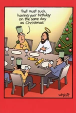 Birthday on the Same Day Tim Whyatt Humorous  Funny Nobleworks Christmas Card