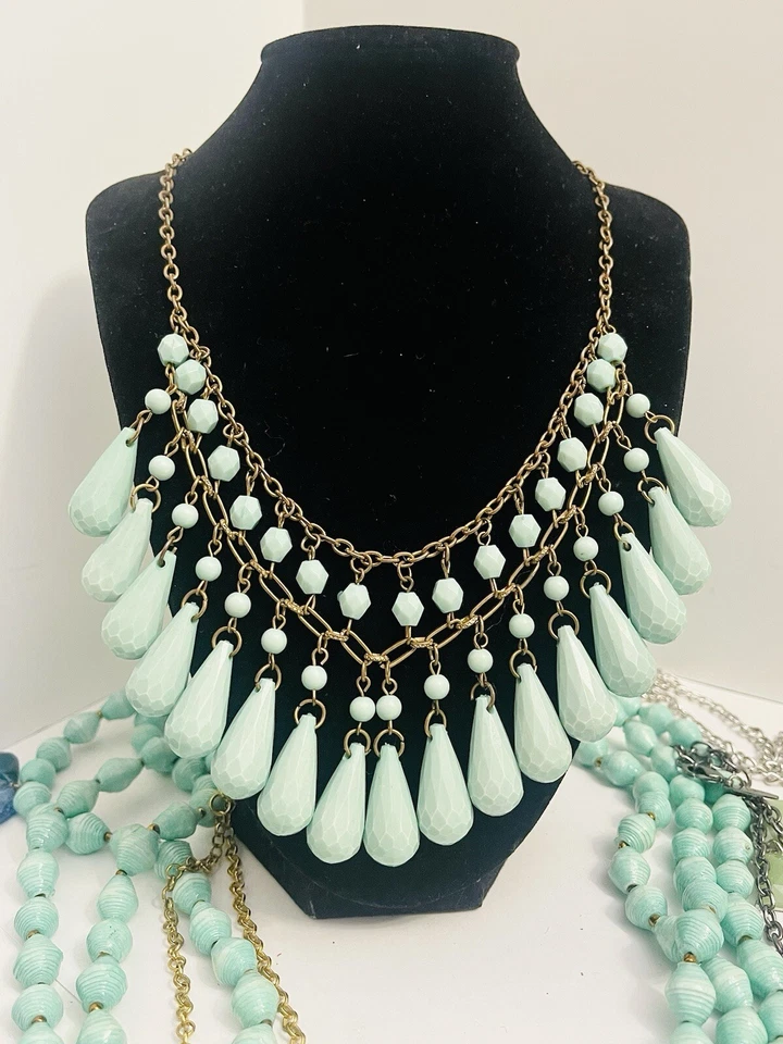 Lot 8 Blue Fashion Necklaces Jewelry Sodalite Glass Beads Water Sea Mint Green - Image 3 of 4