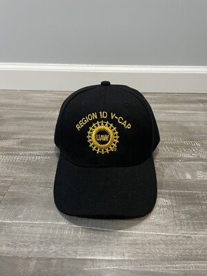 Vtg Region 1D V-CAP Hat United Auto Workers Black Yellow