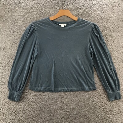 Treasure & Bond Long Sleeve Blouse Womens S Blue Cotton Blend Pullover Casual
