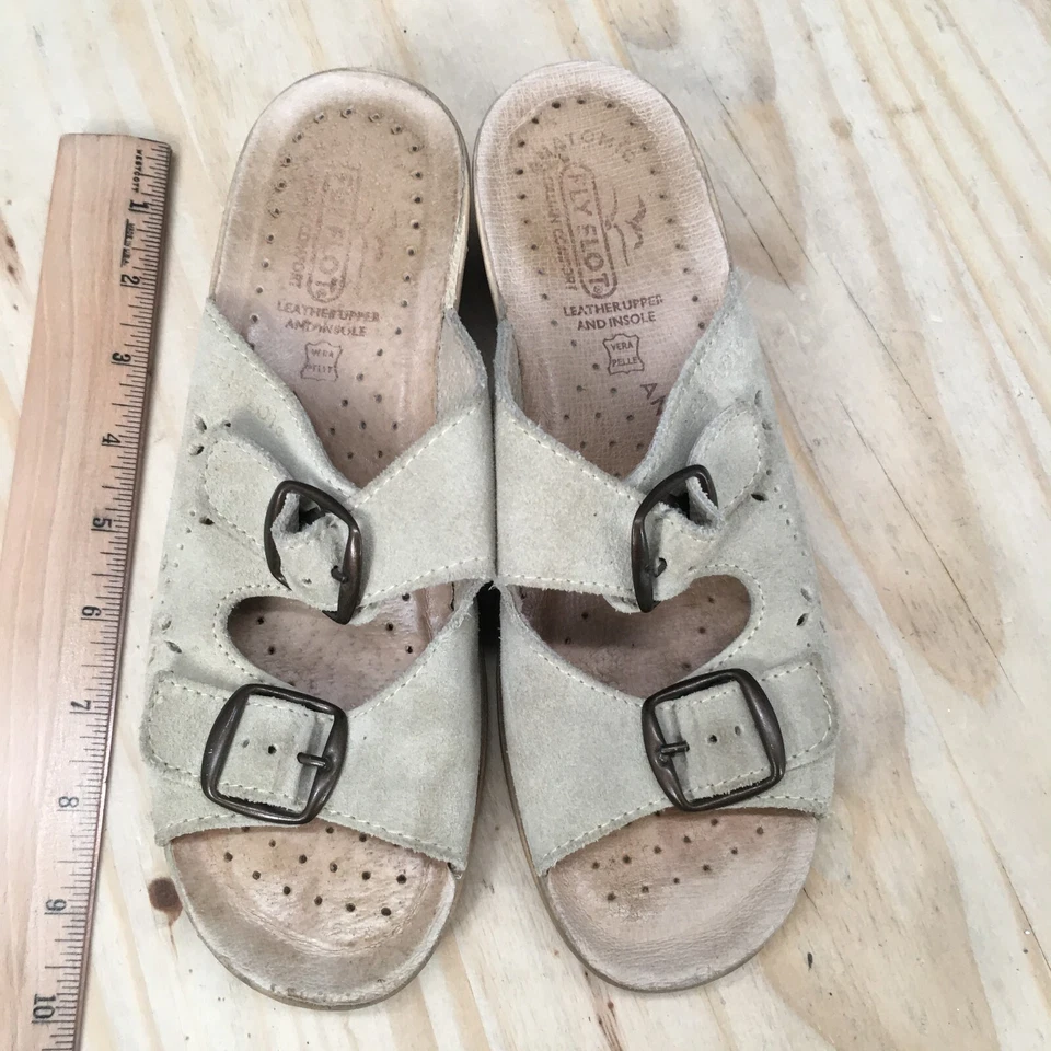 Босоножки женские Fly Flot 37 слайдов на танкетке бежевые кожаные с пряжкой ремешком с открытым носком  - Изображение 4 из 4