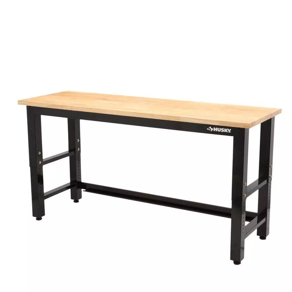 Husky 72 In. Adjustable Height Heavy Duty Solid Wood Top Workbench