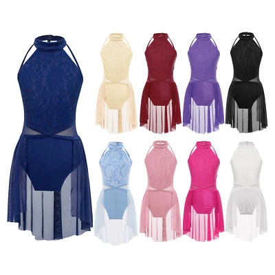 IIXPIN Girl's Halter Modern Lyrical Jazz Dance Skirted Leotard Dress Contemporary UK