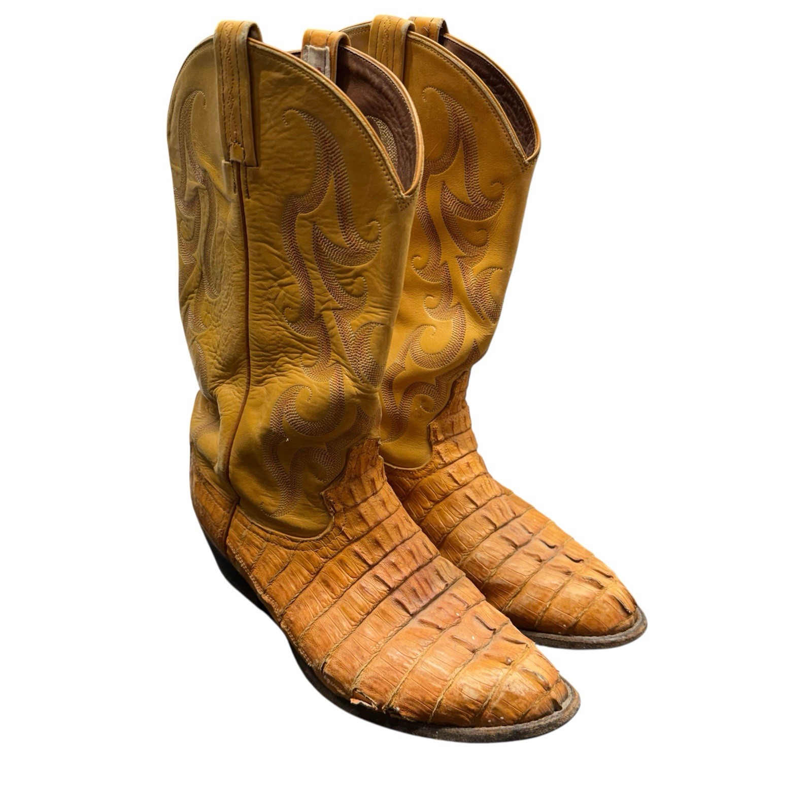 Tony Lama Men’s 8.5 EE Caiman Belly Cowboy Boots Vintage Exotic Leather Western
