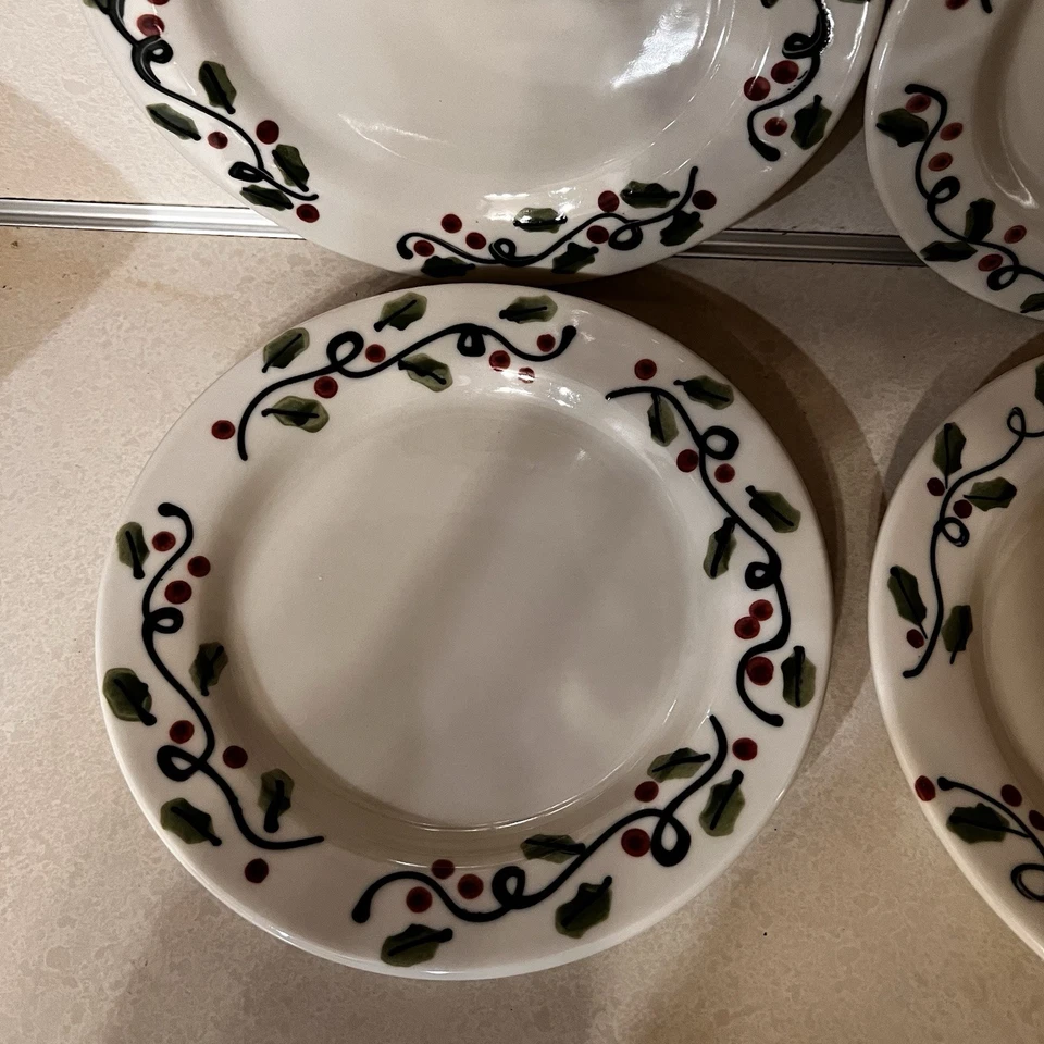 Cerâmica Hartstone PARA Starbucks 4 Pratos Natal Azevinho 8” Sobremesa Salada EUA - Imagem 2 de 4