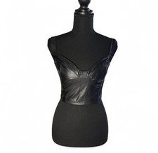 Naked Wardrobe Black Faux Leather Vegan Corset Bustier Top Size Medium NEW