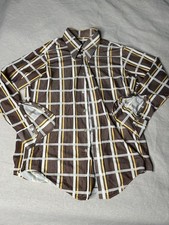Vtg 1970s Disco Long Sleeve Disco Mens Shirt Medium B8 Rockabilly Fat Collar