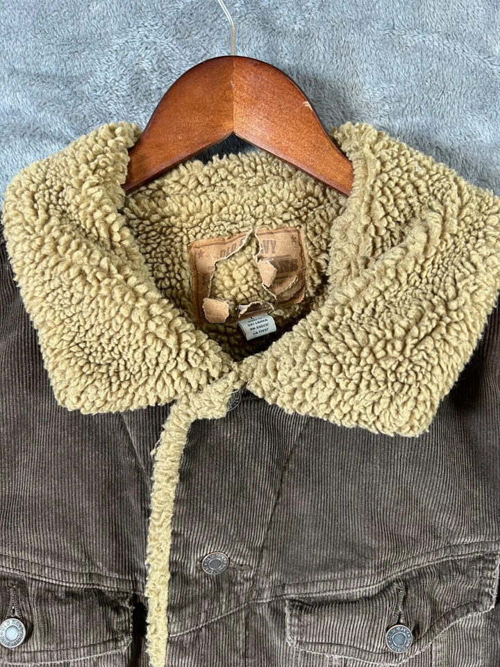 Jaqueta caminhoneiro jeans vintage marinha velha veludo masculina grande forrada Sherpa marrom Y2K - Imagem 3 de 4