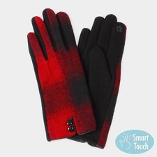 Unisex Buffalo Plaid Check Patterned Smart Touch Gloves One Size Red  Black