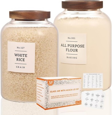 2 Pack Glass Food Storage Containers with Airtight Acacia Lids and 132 Kitchen