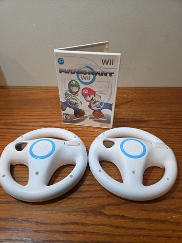 Mario Kart Wii Complete (Nintendo Wii 2008) Bundle With 2 Steering Wheels OEM