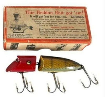 Купить heddon dowagiac expert red head fishing lure rare