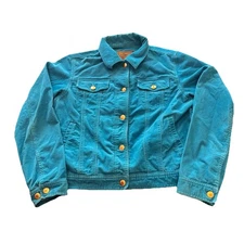 Lauren Ralph Lauren Jacket Womens M Teal Blue Corduroy Button Coat Jeans Co.
