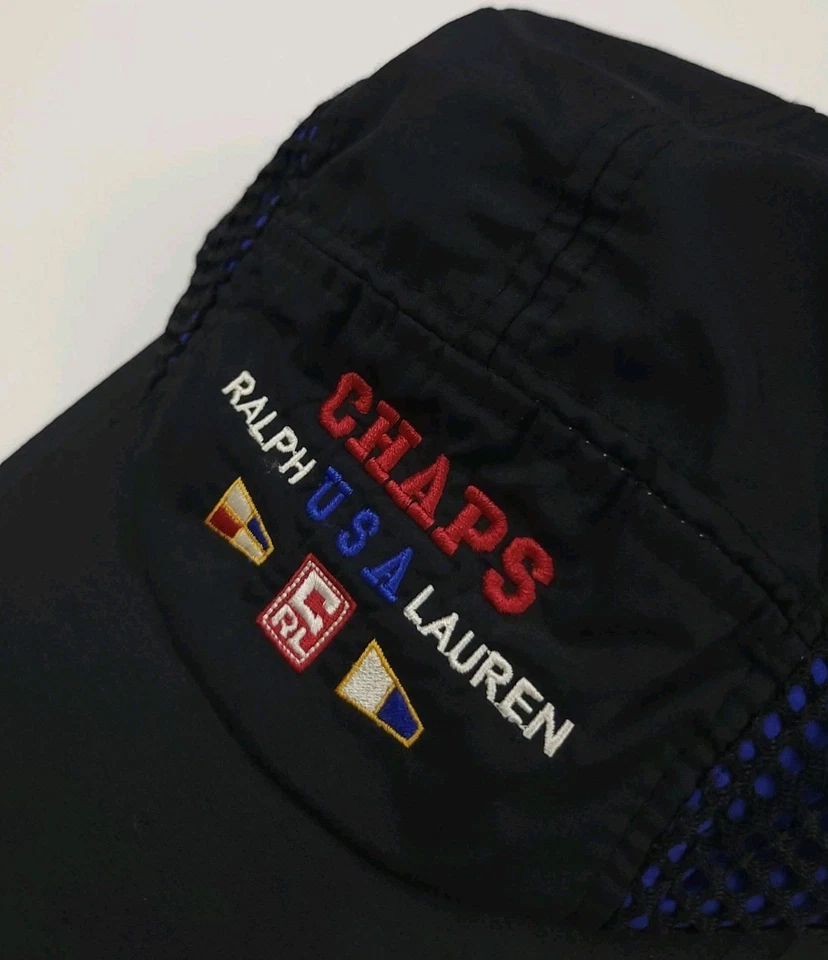 De colección Años 90 Chaps Ralph Lauren Bandera Náutica 5 Paneles Sombrero Nylon Malla Polo RL Vela Foto 3 de 4