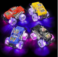 Light Up Monster Truck Toys 4 Pack  Push-&-Go Cars with Glowing Wheels – Ages 3+
