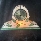 Vintage Tiffany-Style Stained Glass Accent Table Lamp/Mantle Clock ~12.5”W 7”T