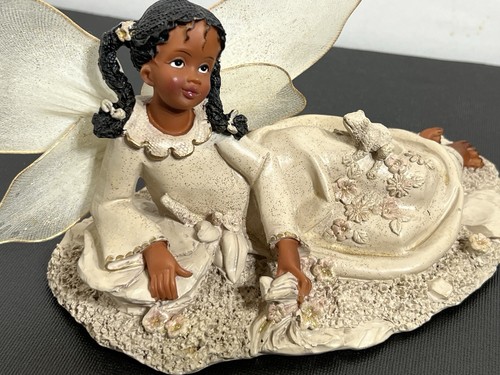 8” Girl Fairy Figurine With Flowers Frog Glitter African American - Picture 3 of 11