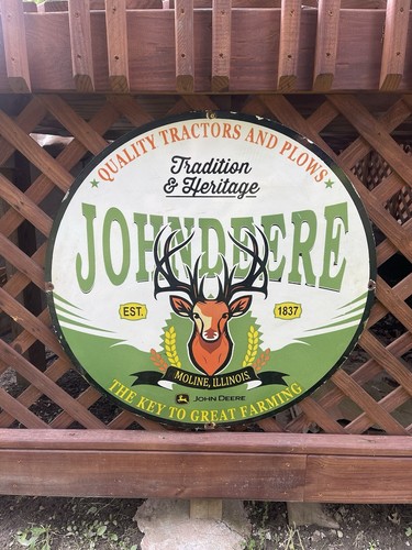 John Deere Tractors & Plows Porcelain 30” Sign Moline Illinois