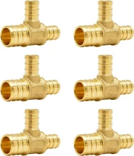 SUNGATOR (6-Pack) PEX 3/4" x 1/2"x 1/2" 3/4x1/2"x1/2" Tee, 6, Brass 