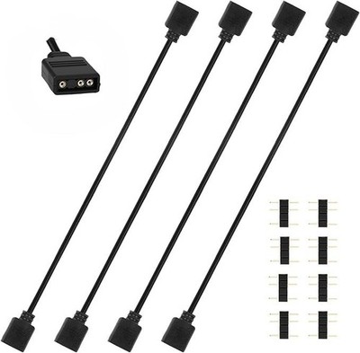 4 Pcs 5V 3-Pin ARGB Extension Cable, ARGB 1-To-1 Female to Female Cable Extensio