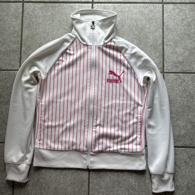 Puma Damen Trainingsjacke Größe L/40 Weiß mit rosa Streifen