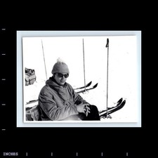 Old Vintage Photo SKIER WITH BEANIE HAT AND SUNGLASSES SKI RESORT