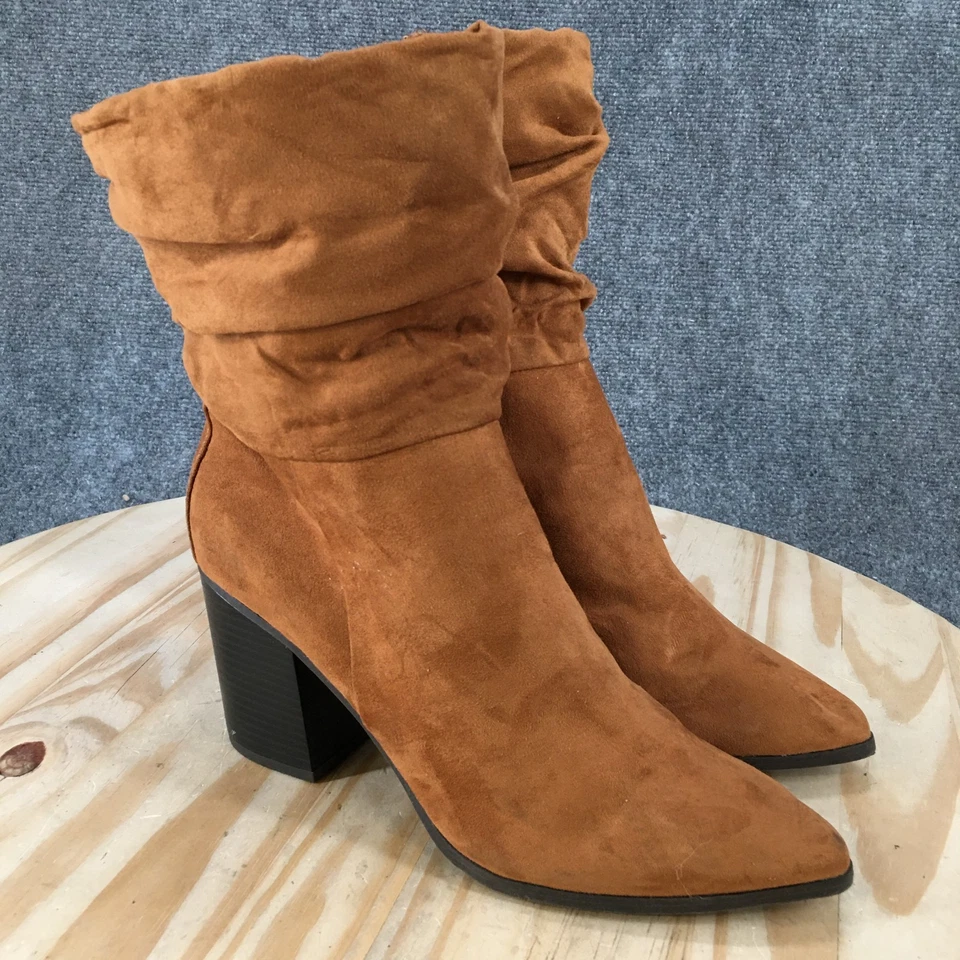 Apt 9 Botas Mujer 10 M Fabiola Cremallera Lateral Tacones Bloque Bota Inclinada Tela Marrón Foto 3 de 4