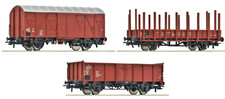 ROCO Set 3 Two-Axis Wagons One Closed And Two Open