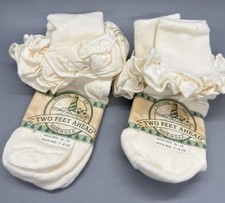 Vintage Frilly 90s Anklets Socks Girls 7-8.5 Double Ruffle Cuff USA Cotton Ivory