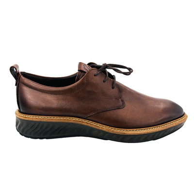 Mens 9-9.5 45 Ecco ST.1 Hybrid Brown Leather Plain Toe Derby Dress Shoes Lace Up