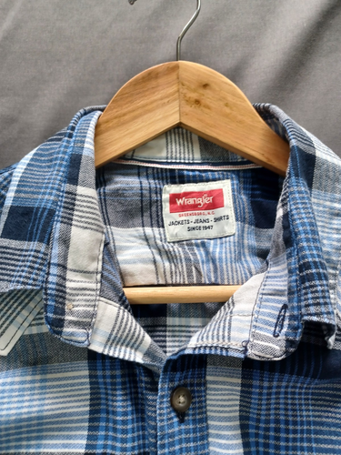 Wrangler Herren Hemd mittelblau weiß kariert langarm Western - Bild 3 von 8