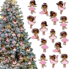Barydat 30 Pieces Ballerina Christmas Tree Ornament Wooden African Girl Hangi...
