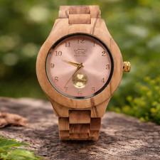 ARMBANDUHR DAMEN GOLD UHR AUS HOLZ OLIVENHOLZ EDEL LUXUS NEU QUARZ UHR WERK HOLZ