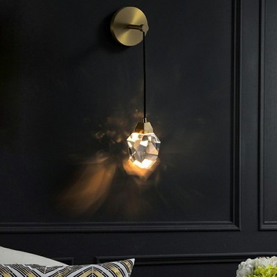 Crystal Diamond Shade Wall Sconce Wall Mounted Light Modern Gold Bedroom Fixture