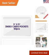 Clear Adhesive 3x5 Index Card Pockets - 50 Pack for Home Office Organization
