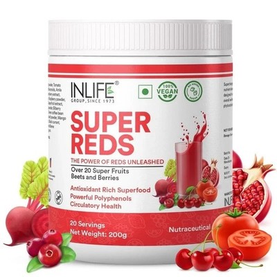 INLIFE Super Reds Powder | Antioxidant-Rich Superfood Supplement Drink Mix 200g