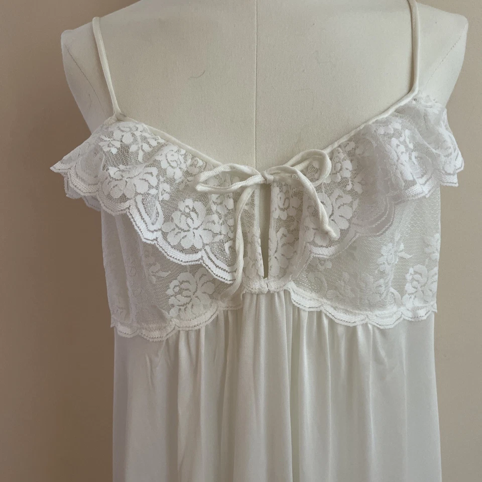 Maxi Vestido Sin Mangas Babydoll Maidenform de Colección Negligee Talla M Blanco Encaje Nupcial Hada Foto 2 de 4